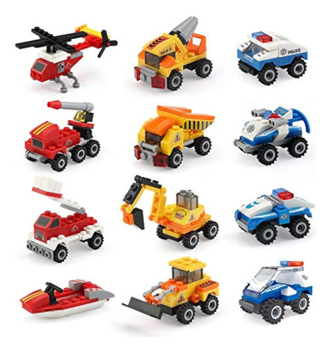 Mini Building Blocks Cars Toys Sets 12 Packs Assembly Mini C