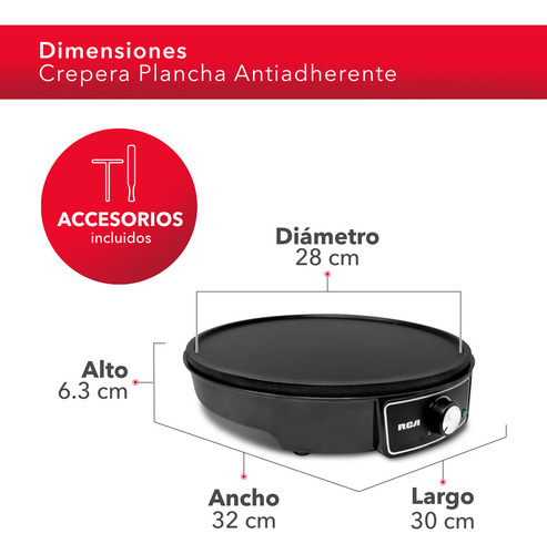 Rca Crepera Plancha Antiadherente Con Accesorios Negro