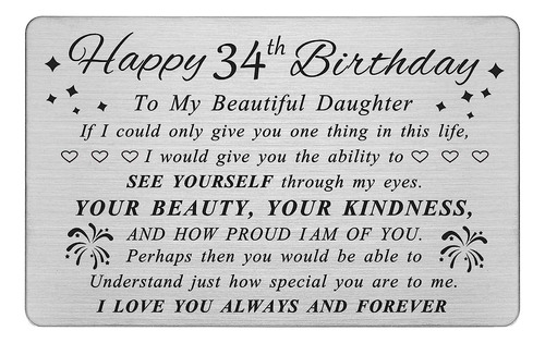 Tarjeta Cumpleaños Numero 34 Para Hija Regalos Cumpleaños Pa