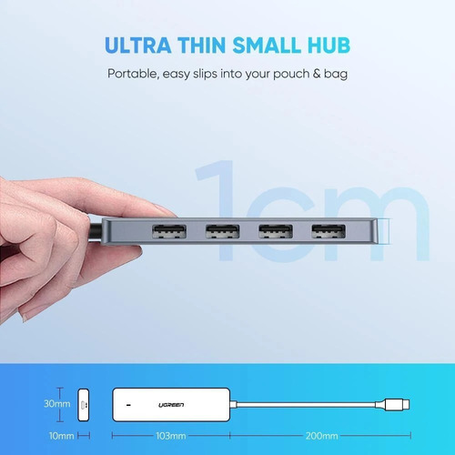 Hub Usb C De 4 Puertos Usb 3.0 Con Carga Micro Usb 5v Ugreen