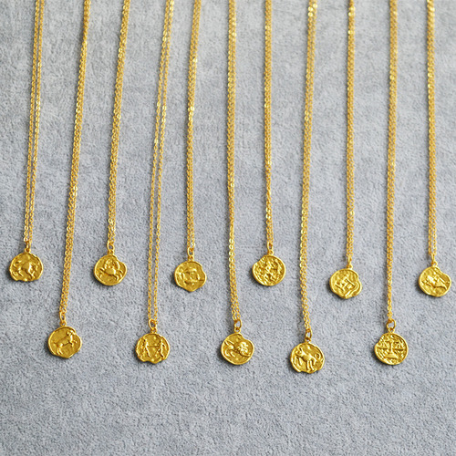 Unique Vintage Zodiac Coin Pendant Necklace With Embossed