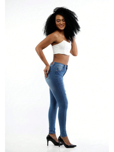 Jeans Colombianos De Ajuste Elástico Bordados Para Mujer