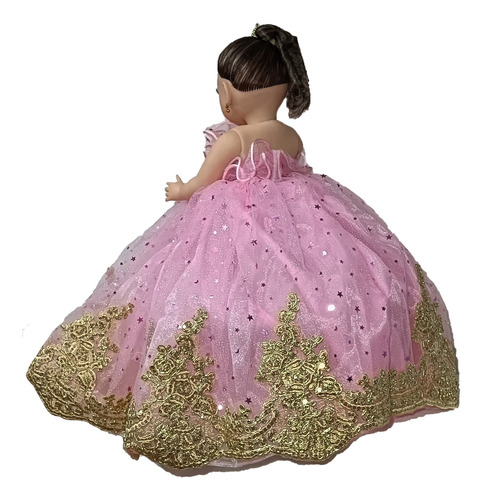 Muñeca Quinceañera Xv Aplicación-dorada Rosa Pastel