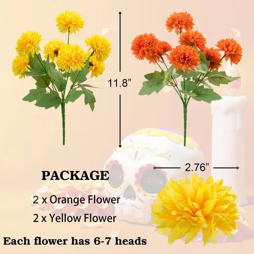 Flores Artificiales De Caléndula, Paquete De 4 Ramo De De De