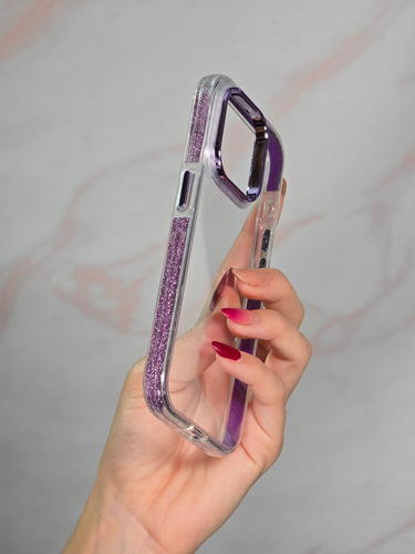 Funda Transparente Brillos Glitter Para Iphone Elegi Modelo Violeta Iphone 13 Pro