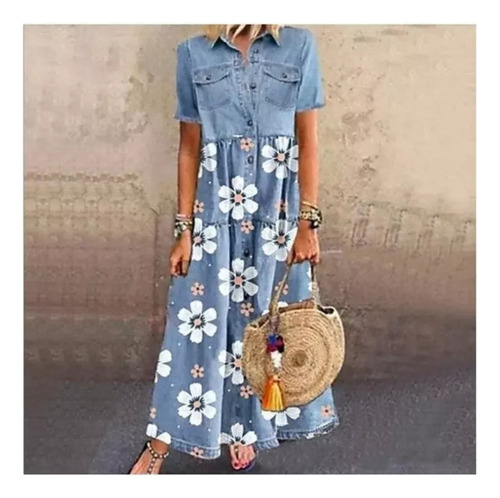 Ofertas Especiales Vestido De Mezclilla Largo Y Holgado Para