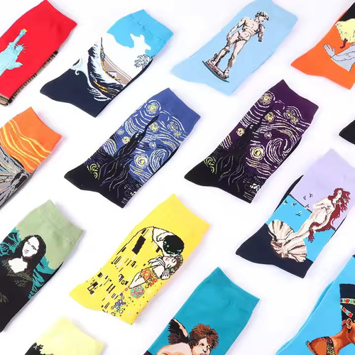 Medias De Algodón Estampadas Pack De 6, Talle Único Pinturas Varios Estampado 34-42