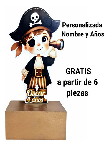 Alcancia Centro De Mesa O Recuerdo Pirata Fiesta Pirata Dorado