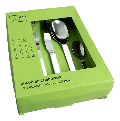 Set Cubiertos X24 Volf Acero Inox Cocina Aloa Caja Regalo