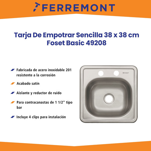 Tarja De Empotrar Sencilla 38x38cm, Foset Basic 49208
