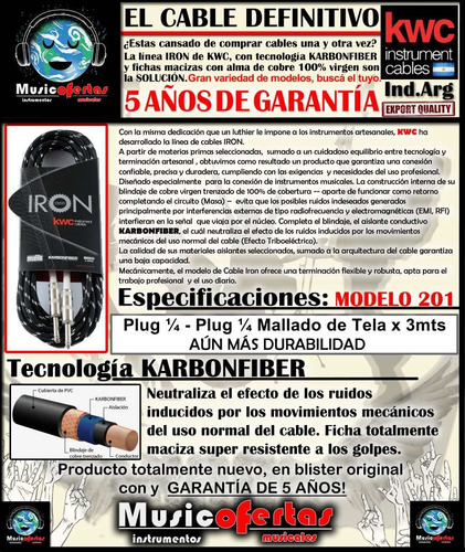 Imagen 6 de 8 de Cable Kwc Kw Iron 203 Plug Plug 3 Mts Mallado + 5 Años Gtía