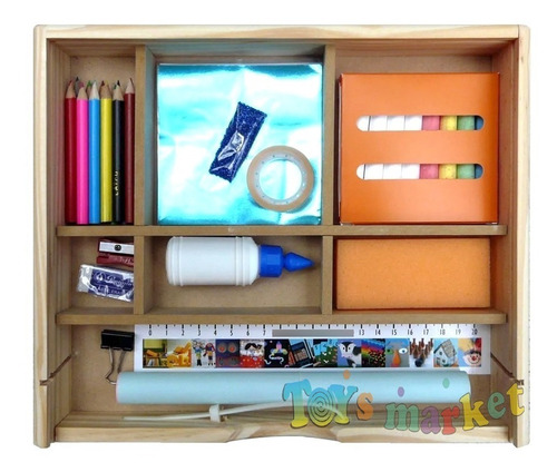 Imagen 3 de 6 de Caja De Arte De Madera Con Pizarron Para Dibujar Pintar Clap