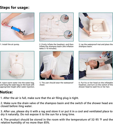 Lavacabeza Inflable Con Bolsa De Agua Y Chal Impermeable.