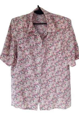 Blusa Camisa Top Mujer Camisola Rosa/beige Talle 50 Floral