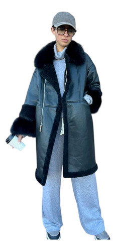 Tapado Ecocuero Gamulan Mujer Con Piel Moda Negro Saco