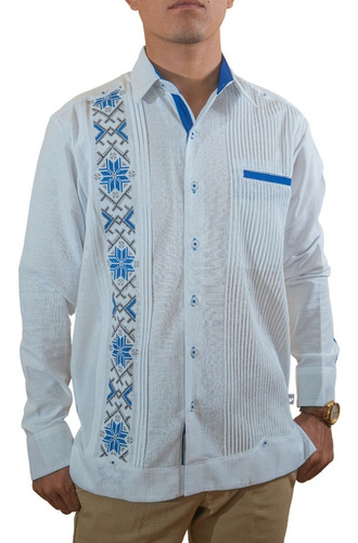 Guayabera Yucateca Lino Flame, Grecas Azules