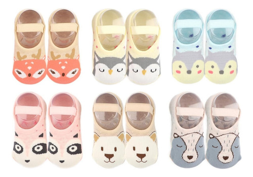Calcetines Antideslizantes Bebe Dibujos Animados 6 Pares