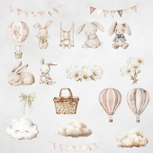 Kit Imagenes Clipart Png Conejitos Acuarela Cap01