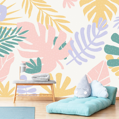 Imagem 1 de 3 de Papel De Parede Painel Folhagem Tons Pasteis 6 Rolos - 9m²