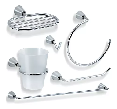 Set Kit Accesorios Baño Juego 5 Pzas Metal Cromado Casal