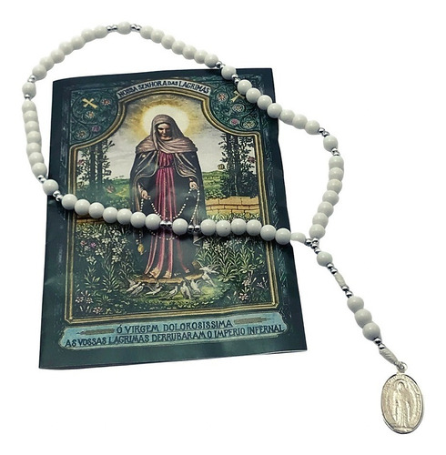 Terço E Imagem Nossa Senhora Das Lágrimas Resina 21 Cm