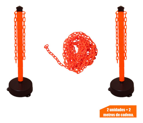 Kit 2 Postes Demarcatorio Vial + 2 Metros De Cadena Plástica Naranja