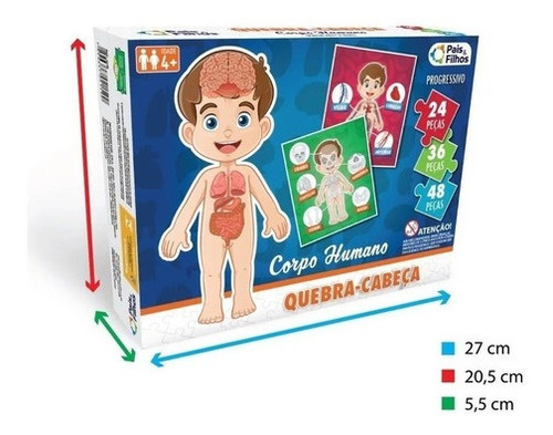 Imagem 2 de 6 de Quebra Cabeça 3 Em 1 Progressivo 24 36 48 Peças Corpo Humano