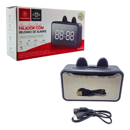 Radio Relogio Digital Caixa De Som Bluetooth Despertador Cor Preto 110v/220v