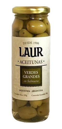 Laur Aceitunas Verdes Grandes Con Carozo X 200gr