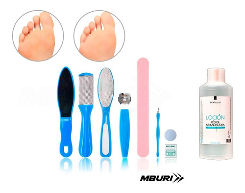 Kit 8 Elementos Pedicuria + Loción Pédica Ablandadora Dureza