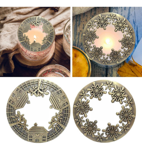 2 Piezas Tarro Tapa De Vela Topper Patrones Ahuecados Bronce