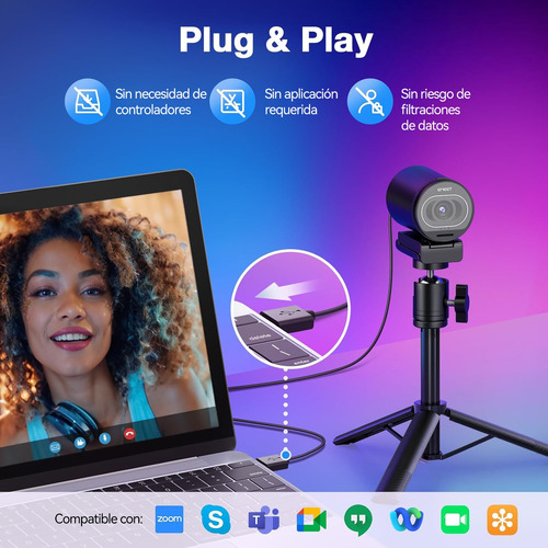 Cámara Web 4k Uhd Emeet S600 Kit, Con Trípode, 1080p 60fps