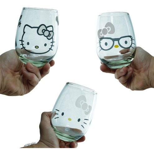 3 Vasos Copones Hello Kitty Vidrio 450 Ml