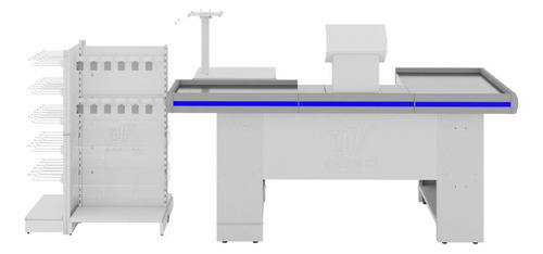 Expositor Checkstand Com Checkout 1,50m Branco Perfil Azul