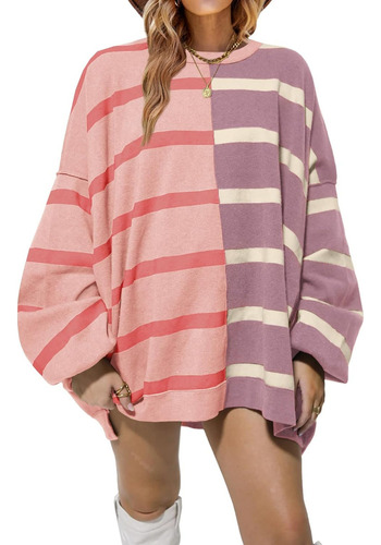 Jersey A Rayas Para Mujer, Cuello Redondo, Color Block