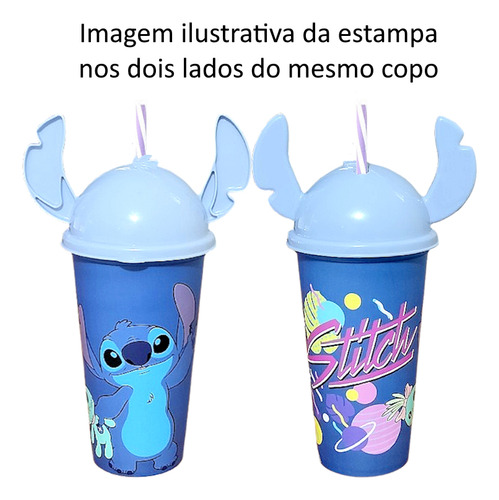 2 Copos Stitch Estampado Com Orelhas 500ml Infantil Original