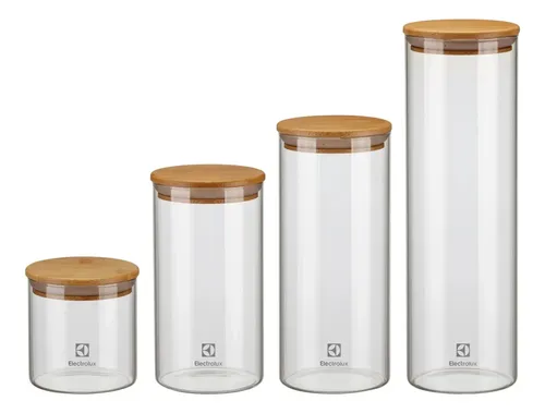Electrolux Kit Potes Herméticos Com Tampa De Bambu 4 Unidades Bambu E Translúcido