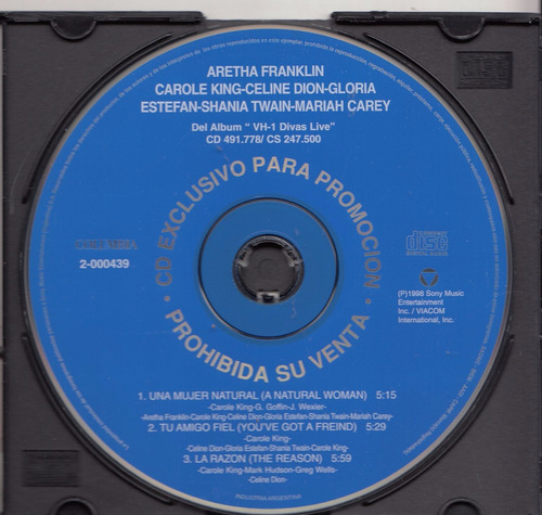 Pop Mariah Carey  Celine Dion Cd Promo Argentina 1998 Raro