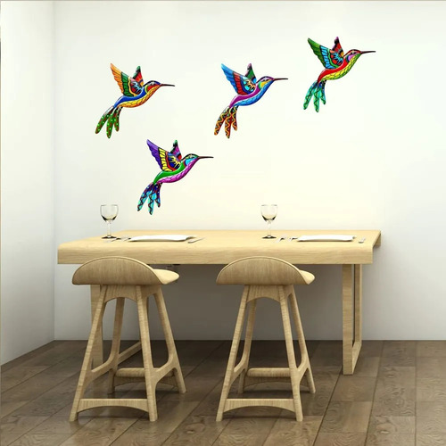. Arte De Pared De Metal De 4 Piezas Con Decoración De Colib