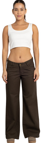 Jeans Pantalon Wide Leg Liso Rigido Mujer Tiro Bajo De Moda