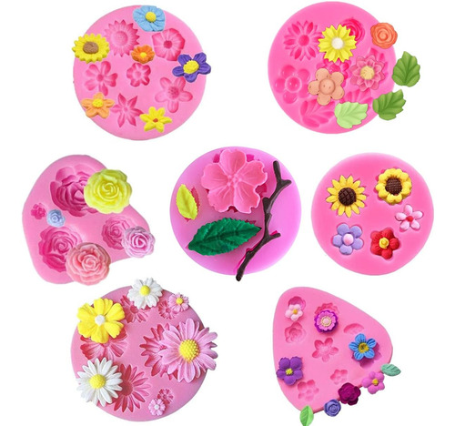Juego De Moldes De Fondant De Flores De 7 Piezas, Moldes De