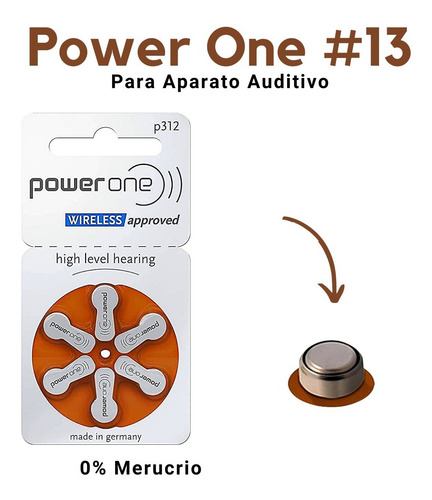 Power One 3 Paquetes C/ 6 Piezas # 312 Pila Auditiva Pr41