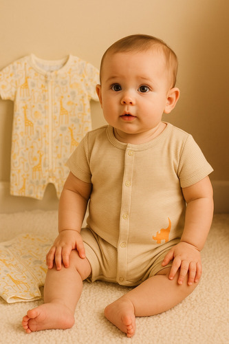 Set De 2 Pañaleros Estampados Beige Para Bebé Mondo Bambino Beige 3 M