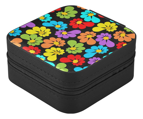 Caja Joyeria Viaje Cuero Pu Organizador Flor Mini Para Mujer