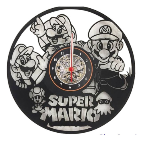 Relógio Parede, Disco Vinil , Super Mário Bross, Game, Retrô Estrutura Preto Fundo Preto