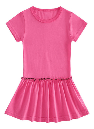 Vestido De Manga Corta De Verano De Color Liso A La Moda Par