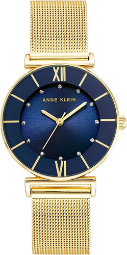 Reloj Mujer Anne Klein Cristal Mineral 32 Mm Ak/3780nvgb Color de la correa Dorado Color del bisel Azul Color del fondo Azul