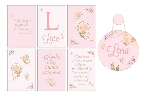 Kit 6 Quadros Decorativos E Porta Maternidade Borboleta