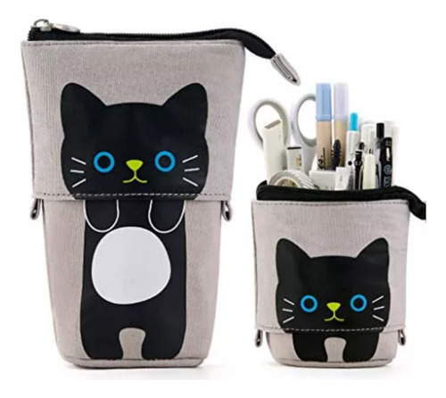 Lapicera Escolar Retráctil Gato Gatito Organizador Kawaii 