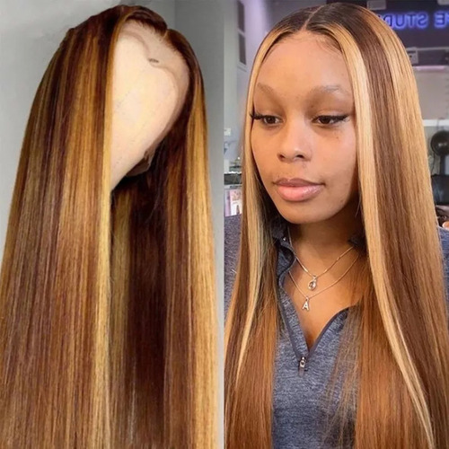 Peruca De Cabelo Humano Com Frente De Renda, Loiro Mel